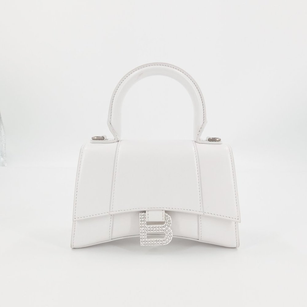 Balenciaga Hourglass XS Leather Top Handle Bag in White